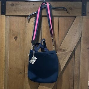 Elegant Navy Shoulder Bag with Pink Accents
